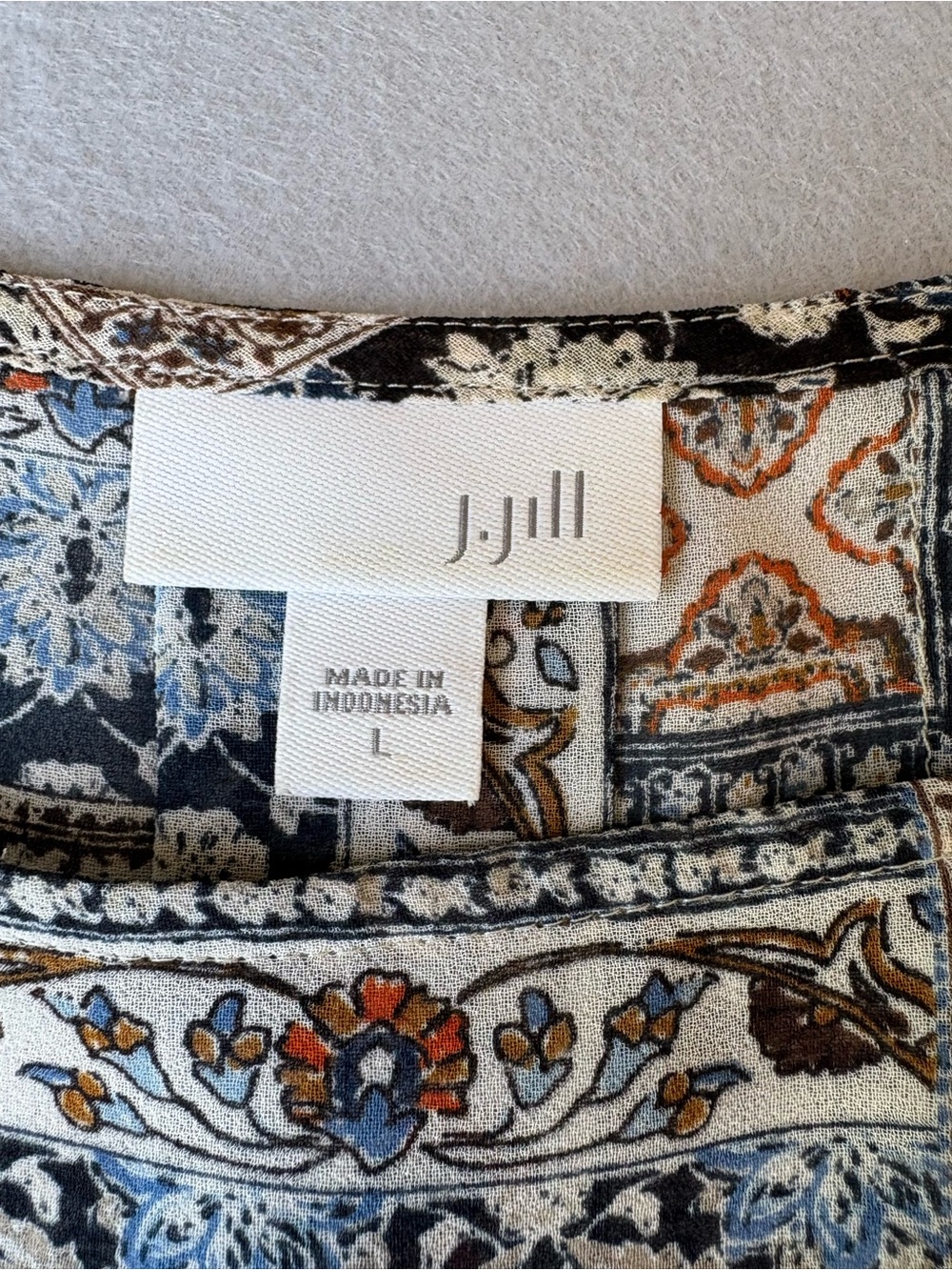 J. Jill Floral Mosaic Sheer Short-Sleeve Patchwork Print Shirt sz L - Picture 2 of 9